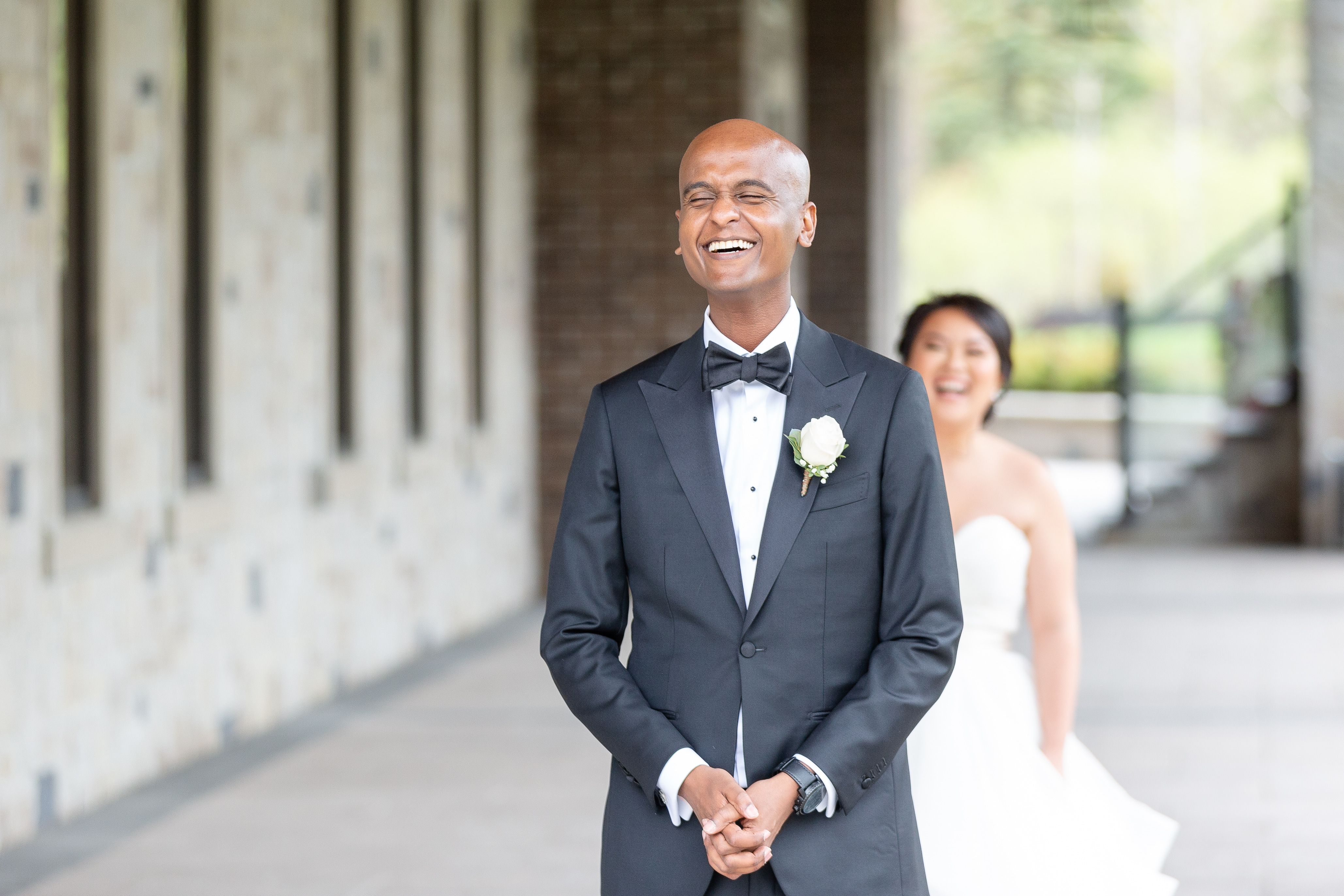 Bride and groom laugh before their first look on their wedding day | Chris Sosa Photography | Miami Wedding Photographer