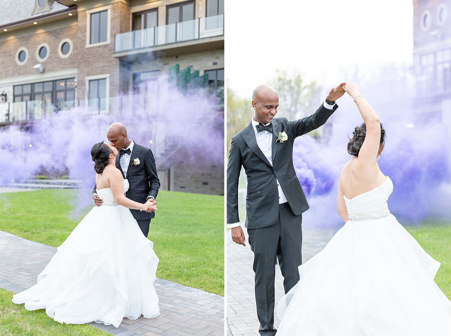 Purple smoke bomb photos at wedding